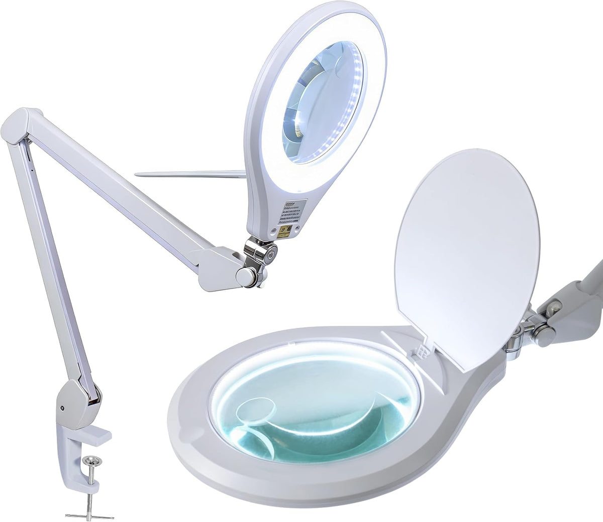 Neatfi Elite LED Magnifying Lamp, 6-Inch 2.25X/4X Lens, Clamp (White)