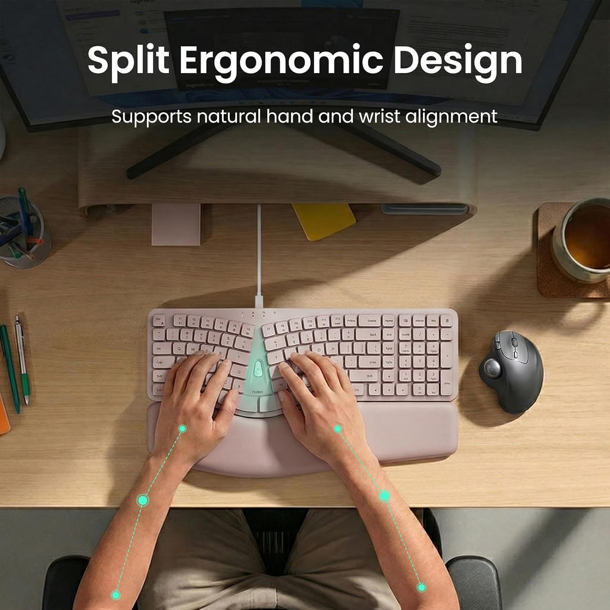 Nulea Ergonomic Keyboard, Wired Keyboard with Split Design and Palm Rest, Vol...