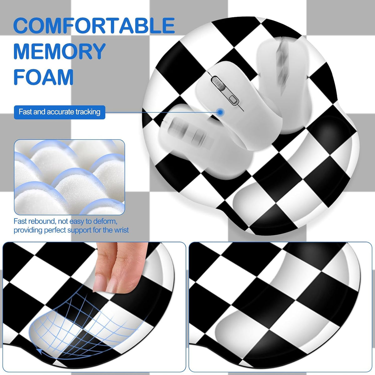 AIMSA Checkered Keyboard Mouse Pad Wrist Rest Set, Black XXL Large Mouse Pad ...