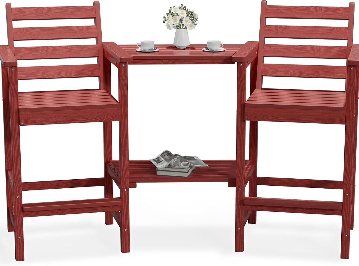 PLUUV Tall Adirondack Chairs Set of 2 with Double Table Trays, Red