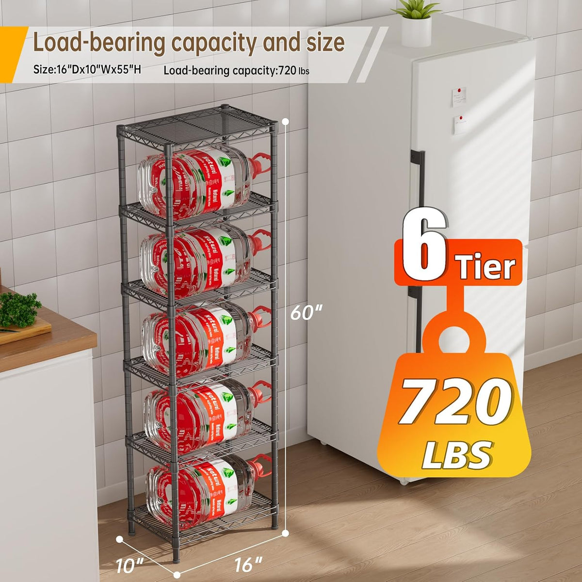 Golpart 6Tier Adjustable Storage Shelves Metal Wire Shelving Standing Shelf