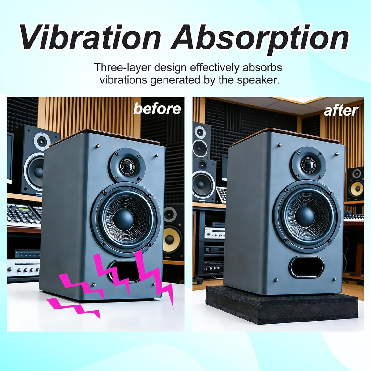 2-Pack Studio Monitor Speaker Noise Isolation Pads 3-Layer Acoustic Stand Ris...