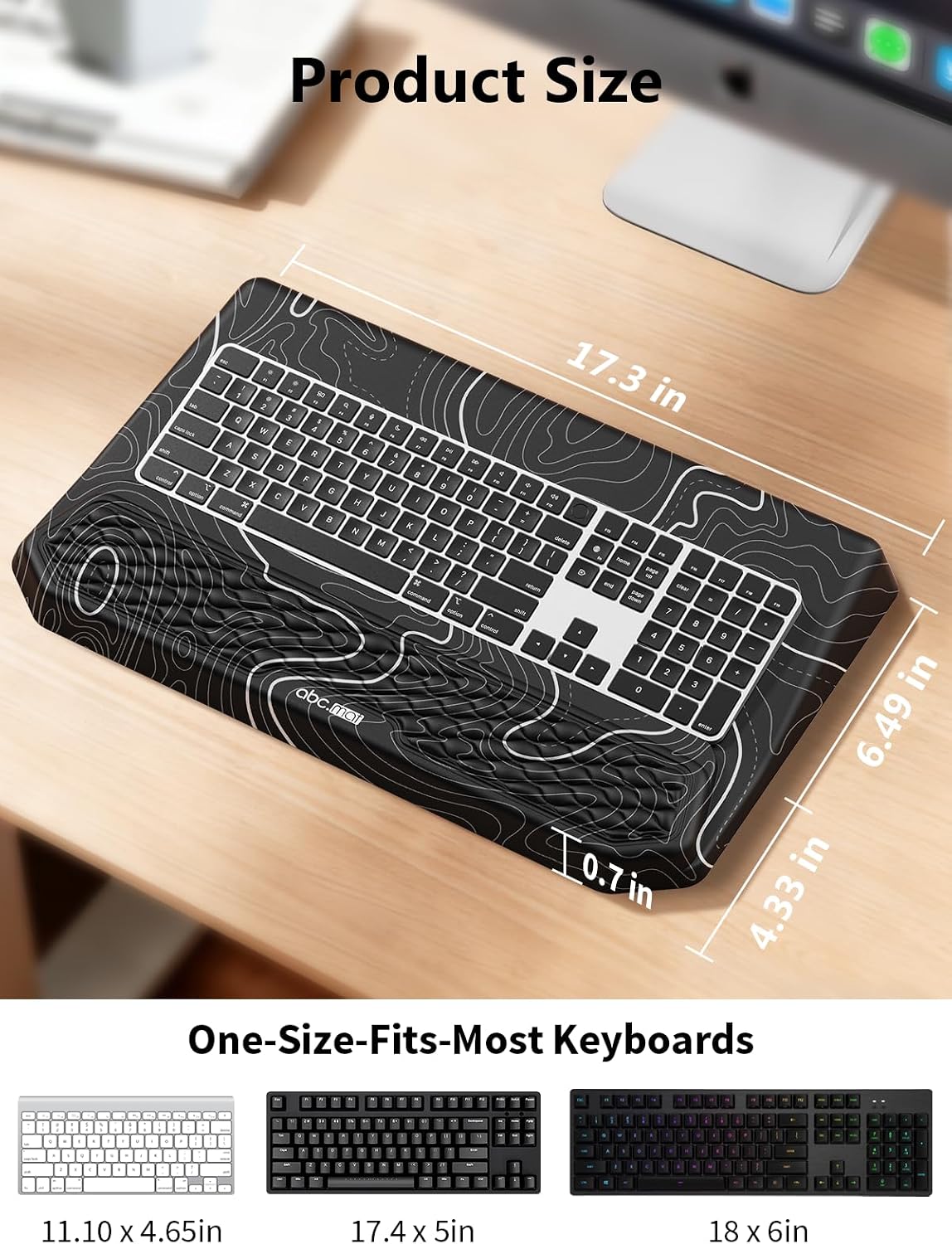 2-in-1 Ergonomic Keyboard Stand with Wrist Rest, Black Topographic