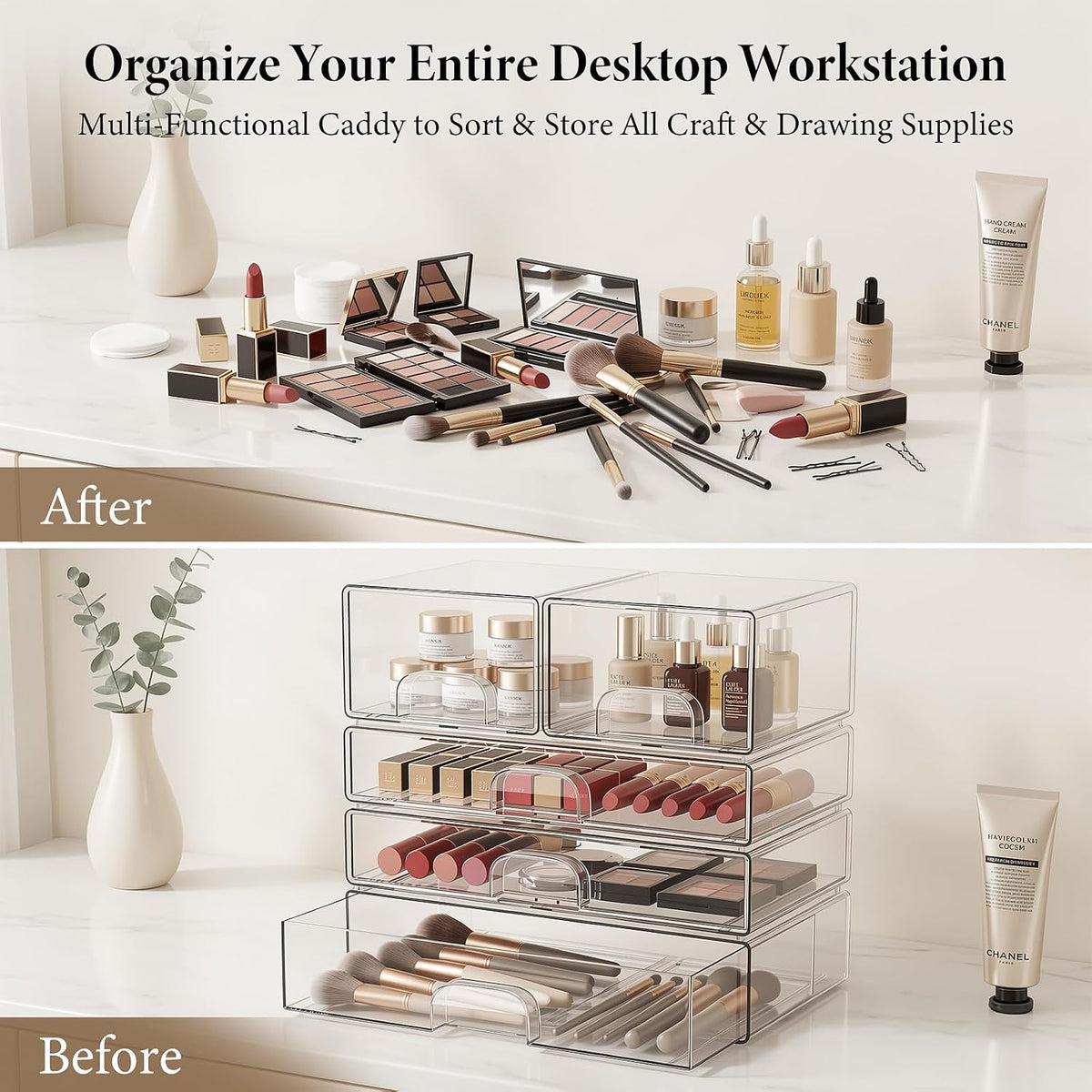 Clear Stackable Storage Drawers Set of 4 Bathroom Makeup Organizer Bins