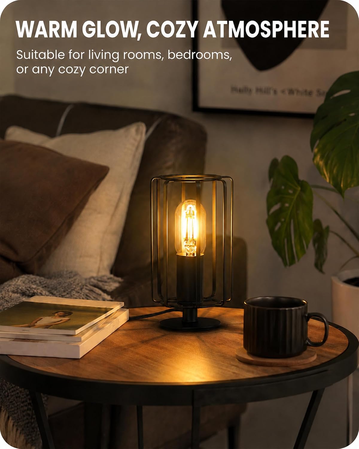 Industrial Table Lamp Set of 2, Small Bedside Lamp with Dimmable 2400K Warm L...