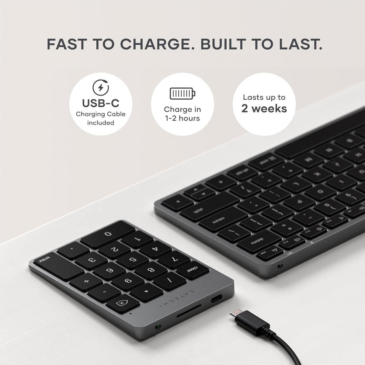 Satechi Slim Aluminum Bluetooth Keypad, USB-C Rechargeable, Space Gray