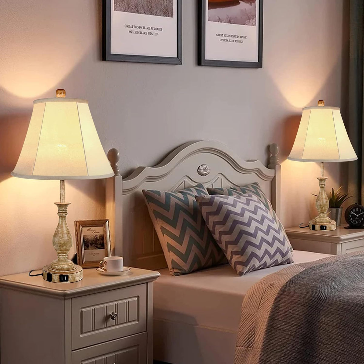 LALISU Farmhouse Table Lamp Touch Control 3-Way Table Lamp with USB Charge