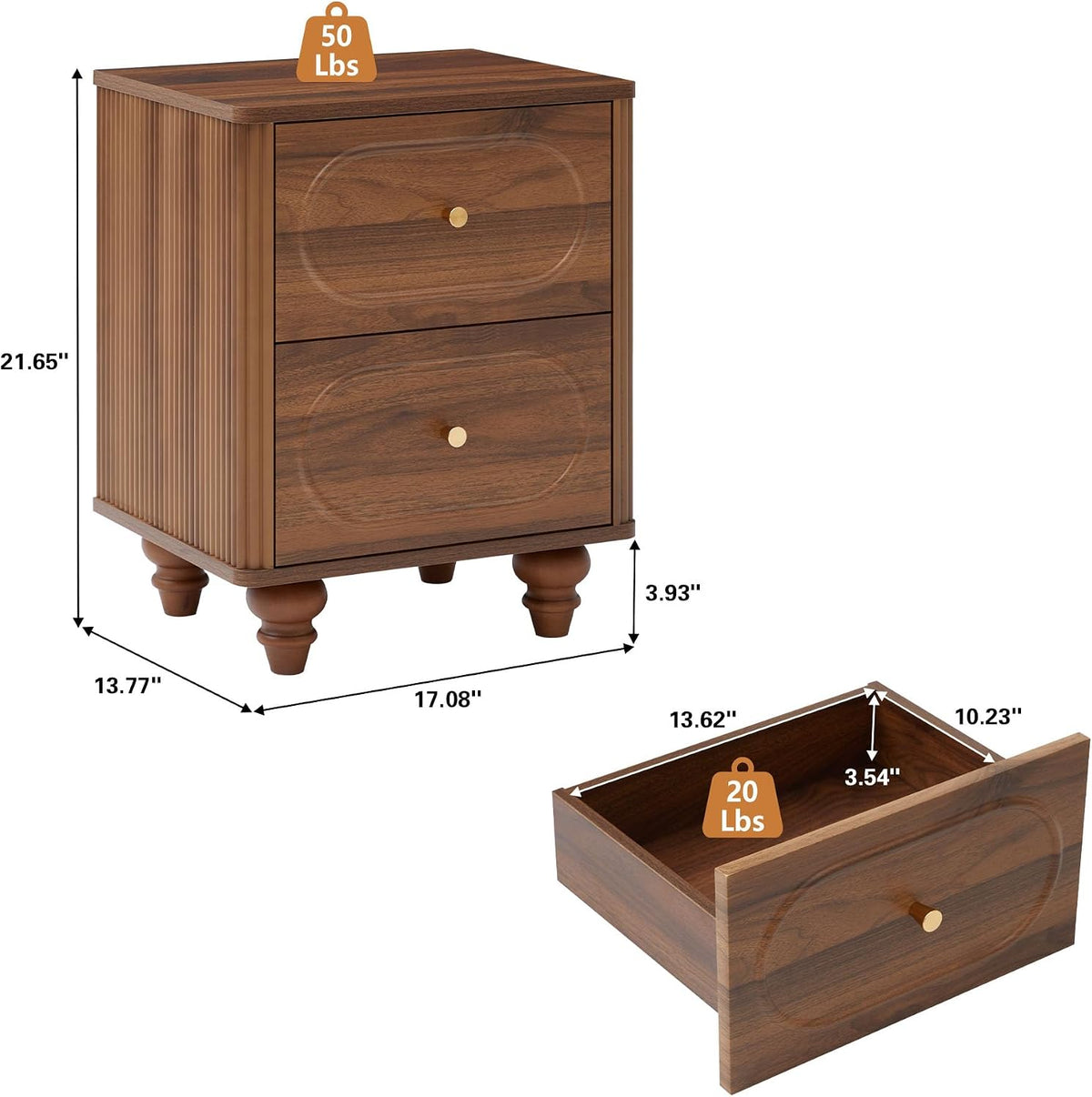 ORRD 2 Drawer Fluted Mini Small Dresser for Bedroom Set of 2, Mid Century Mod...