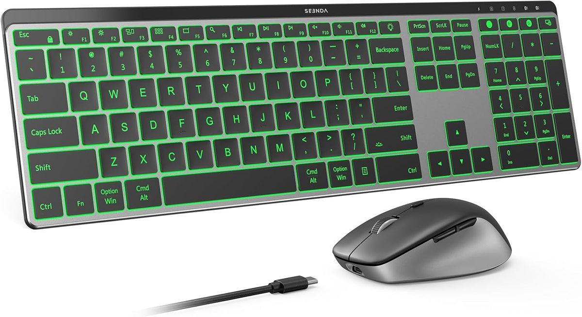 seenda COE64-3 Pro Wireless Bluetooth Keyboard Mouse Combo, 7-Color Backlit