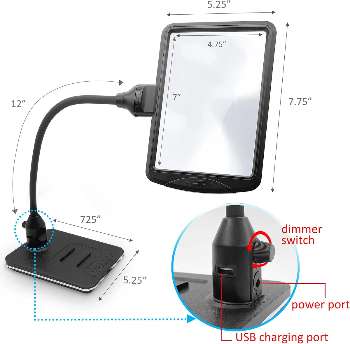 4X Gooseneck Magnifying Lamp Lighting with 28 SMD LEDs, Table Desktop Stand M...