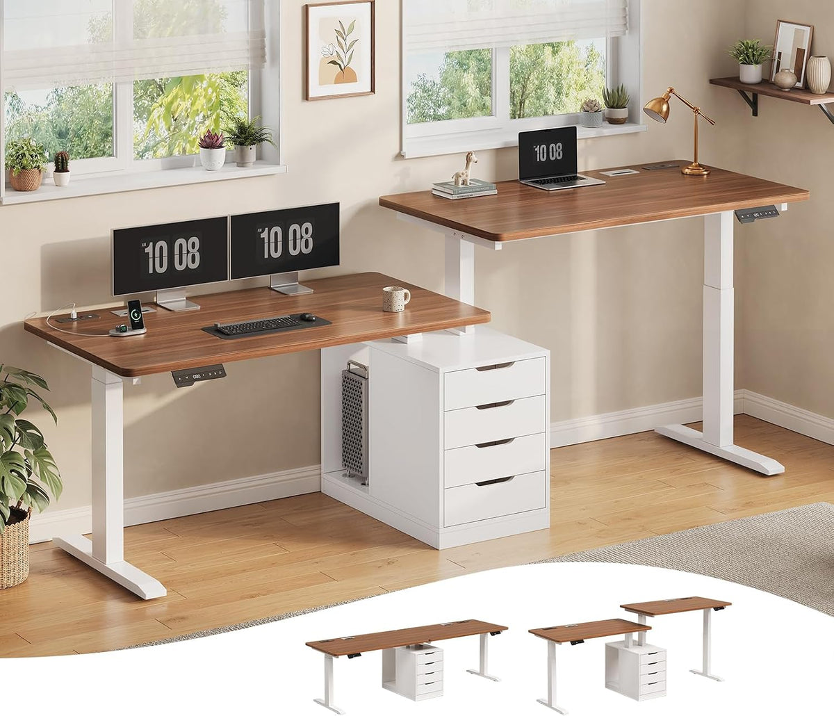 SEDETA Standing Two Person Desk with 4 Drawers, 2 Power Outlets, CPU Stand