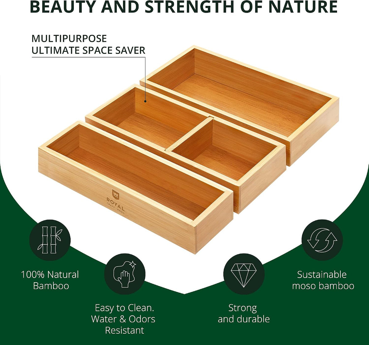 ROYAL CRAFT WOOD Luxury Bamboo Drawer Organizer Storage Box, Bin Set - Multi-...
