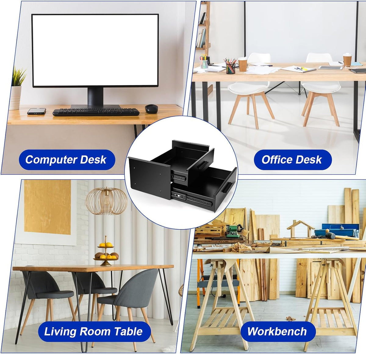 Menkxi 16'' Under Desk Drawer Slide-out Steel Under Counter Drawers S...
