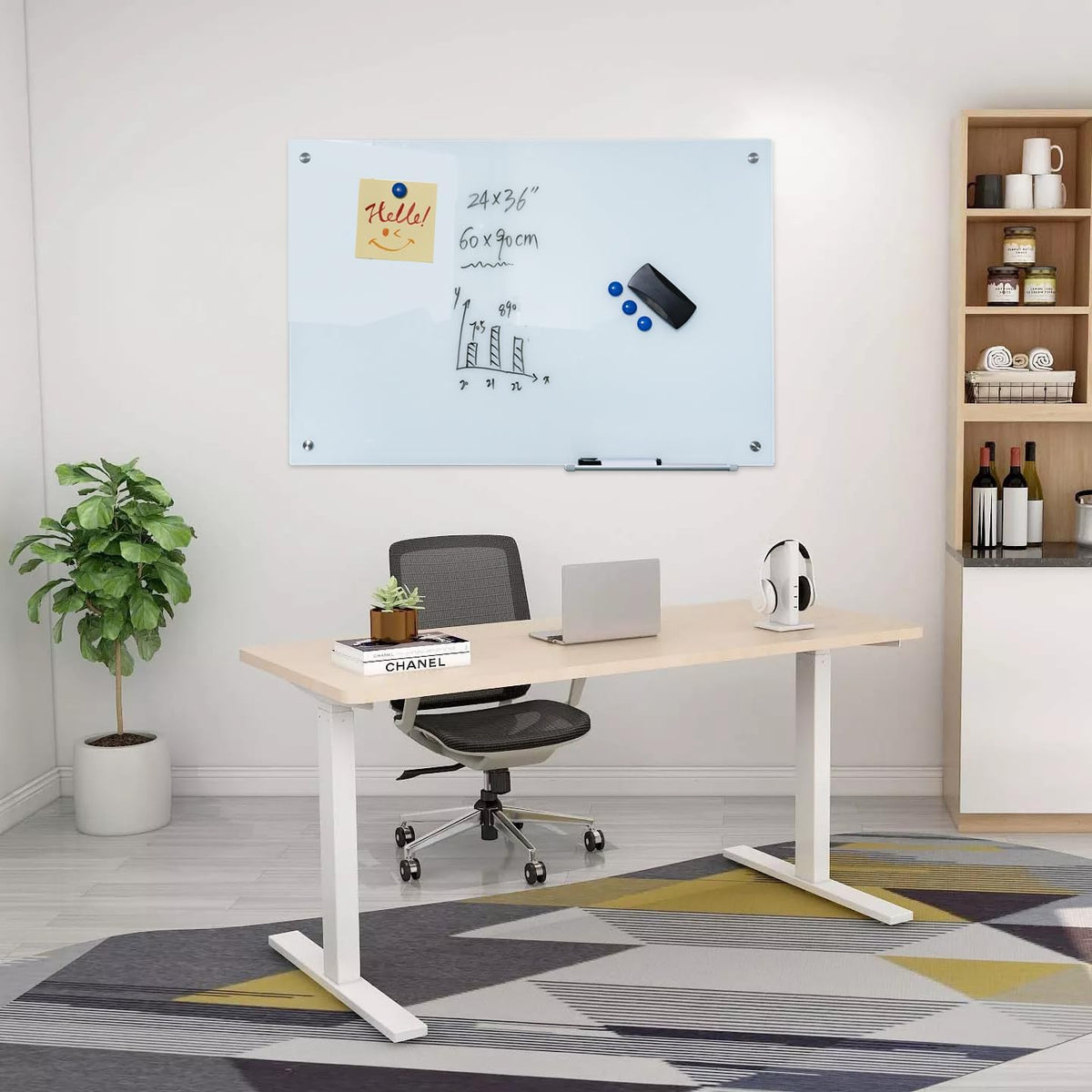 36x24 Magnetic Glass Dry Erase Board, Frameless Glass Whiteboard for Wall