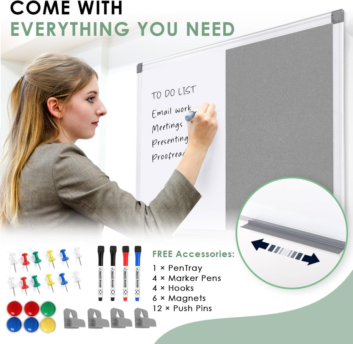 SWANCROWN Bulletin Board White Board Combo, 24 x 18 in, Aluminum Frame