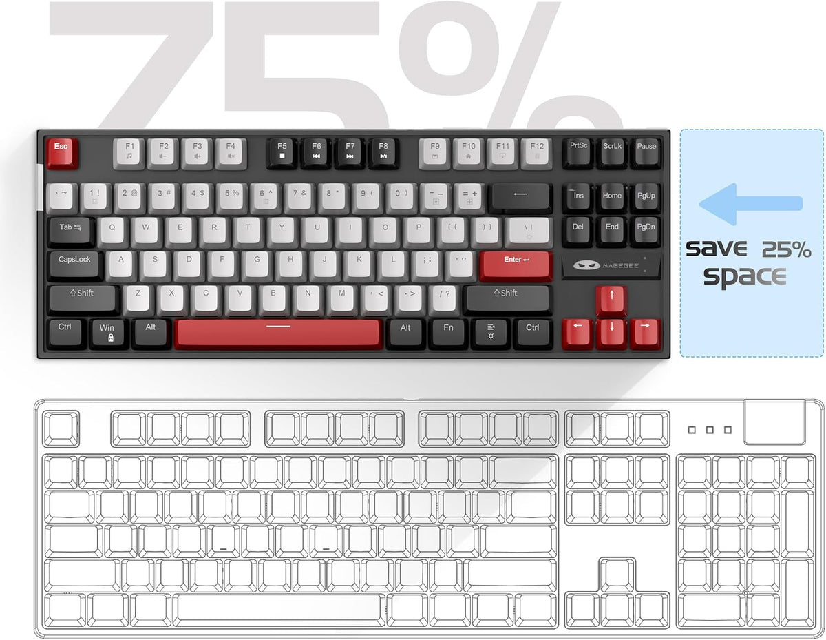 MageGee 75% Mechanical Gaming Keyboard, Blue Switch, LED Backlit, 87 Keys Com...