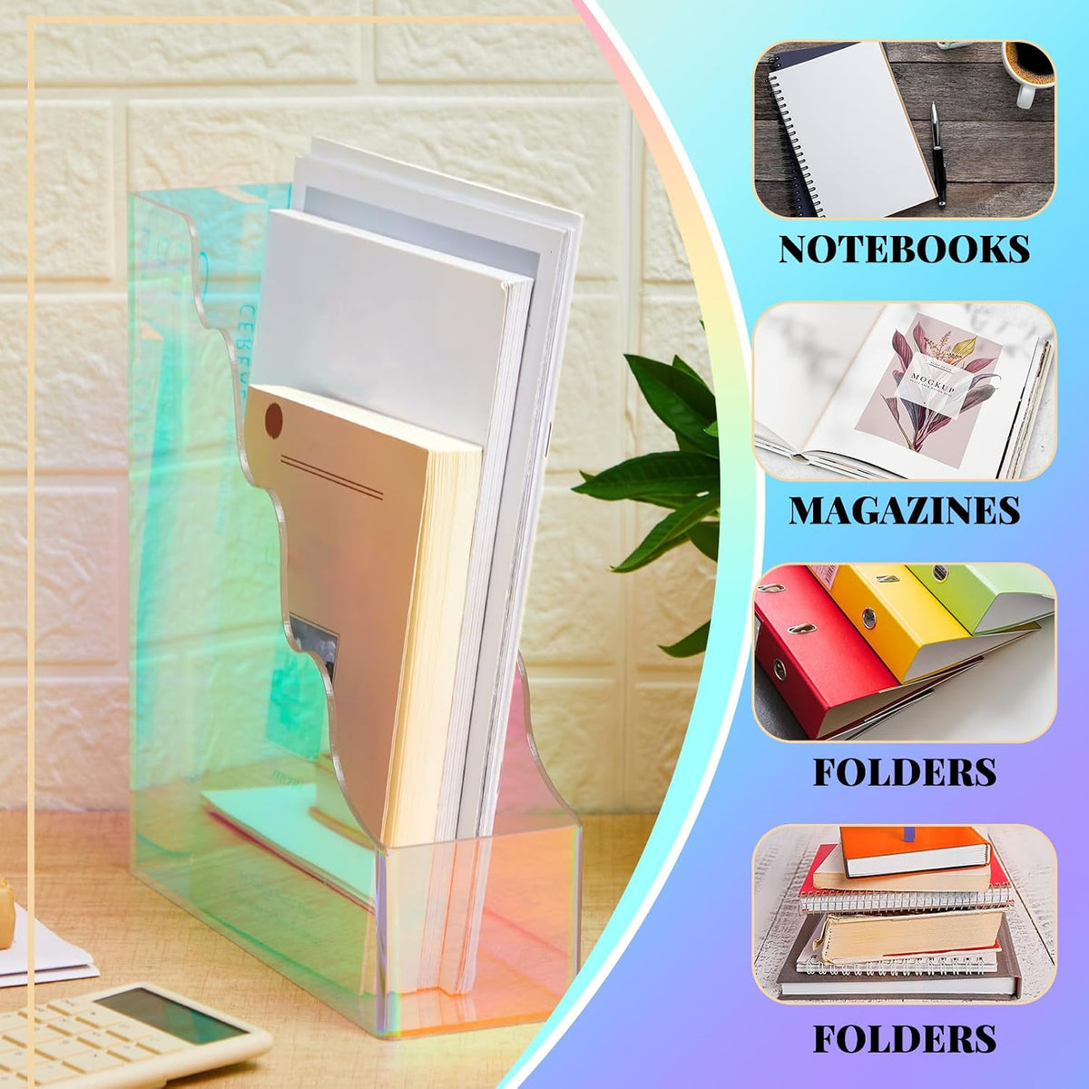Engrowtic 2 Pcs Iridescent Water Ripples Acrylic Magazine Holder