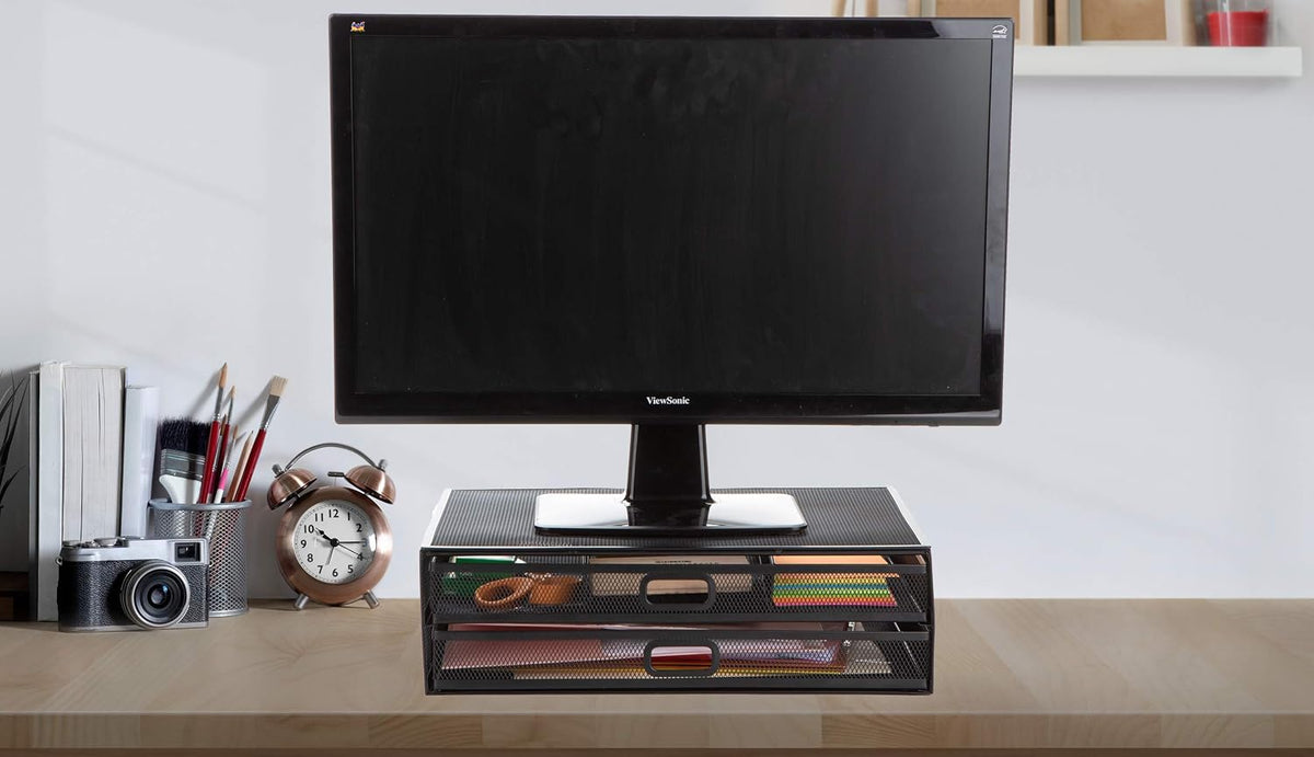 Mind Reader Monitor Stand, Ventilated Laptop Riser, Storage Drawer, Office, M...