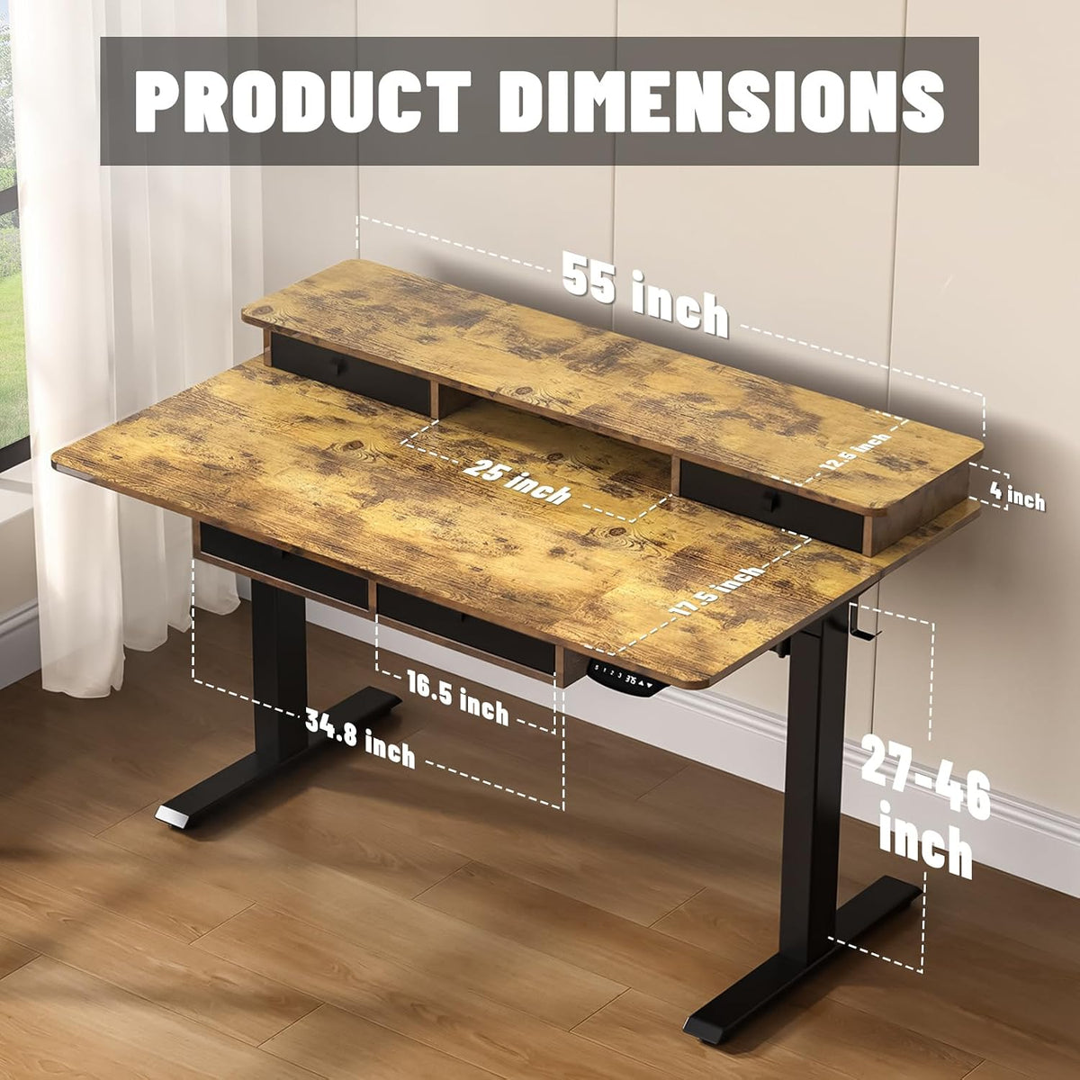 55 * 30 Inches Electric Standing Widened Desk Adjustable Height with 4 Drawer...