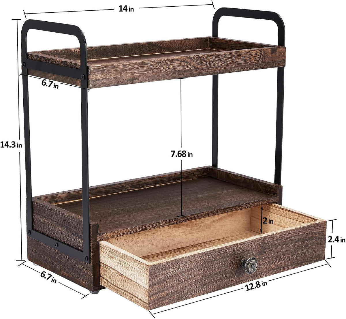 2-Tier Bathroom Counter Organizer with Drawer, Wooden Vanity Countertop Organ...