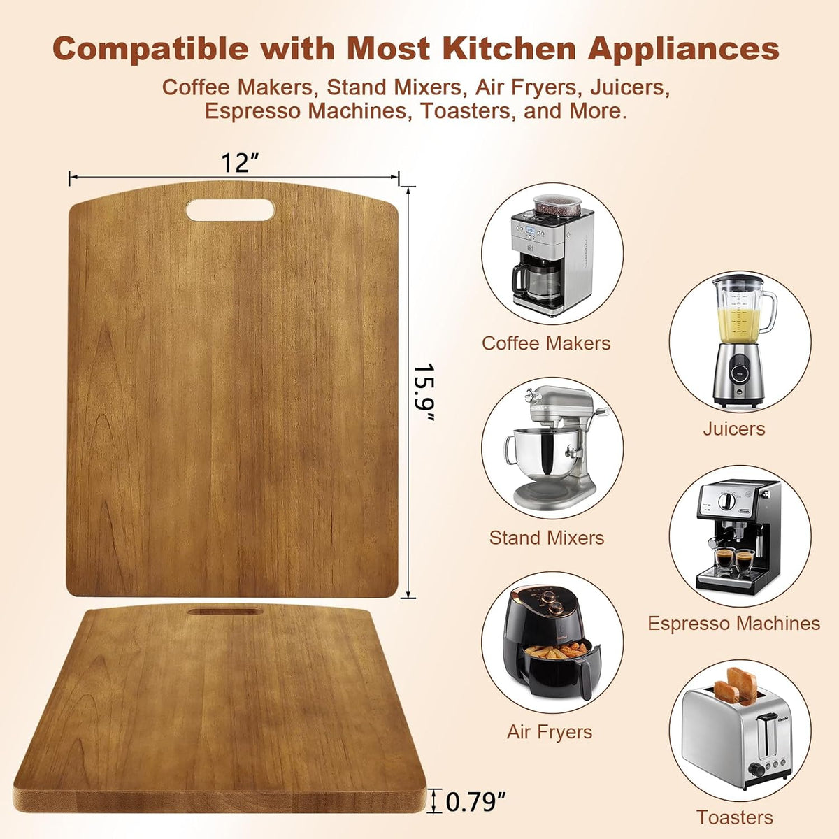 Sliding Tray for Coffee Maker - Solid Wooden Appliance Slider with 360° Smoot...