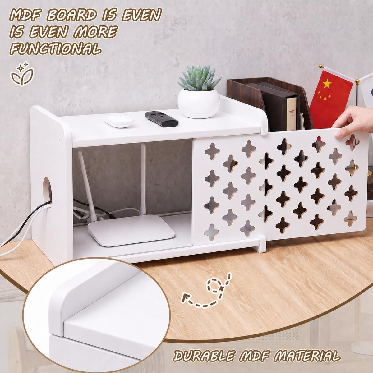 SKAGIT Wooden WiFi Router Storage Box Hider, Decorative Projector Box Hider R...