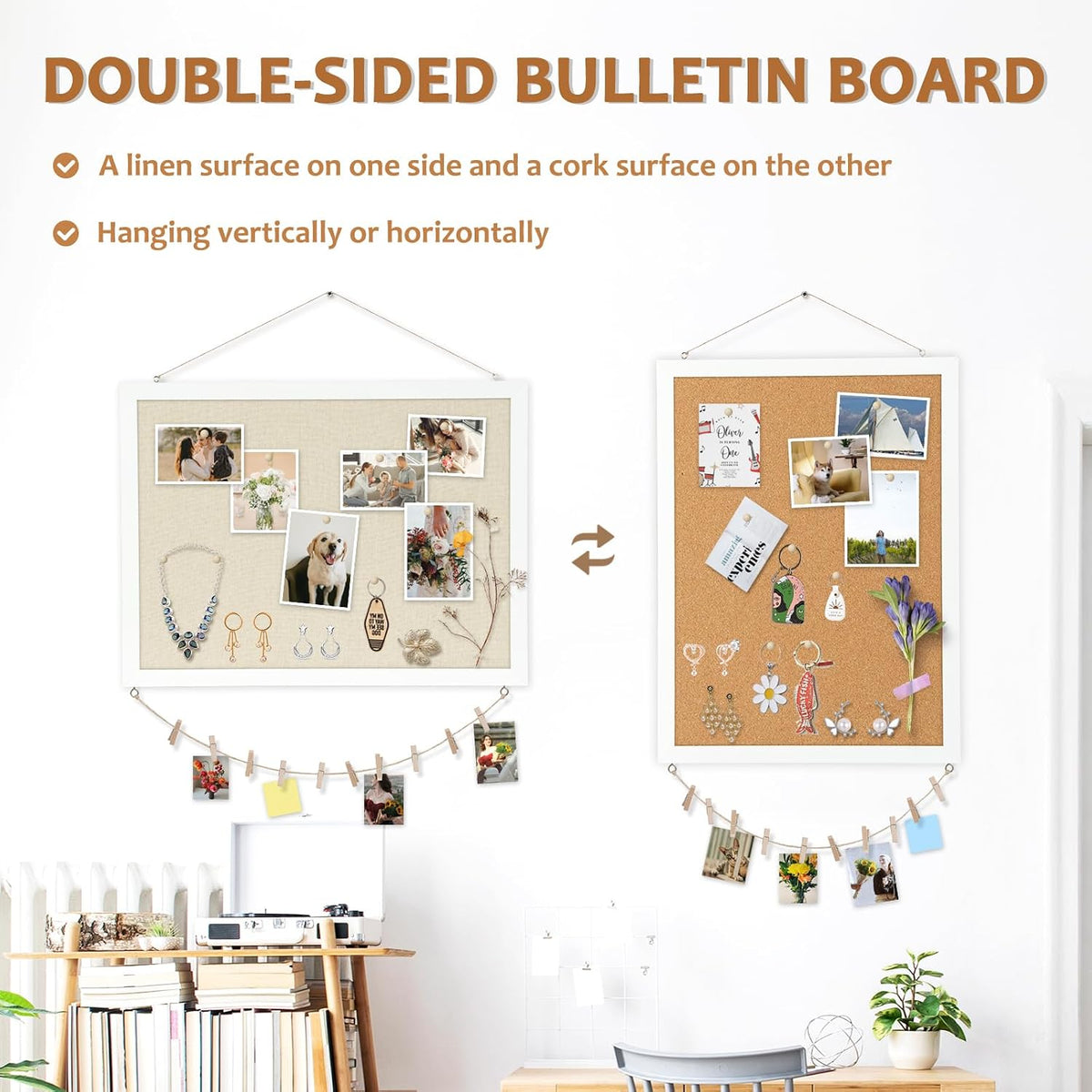 Double-Sided Wood Framed Cork Board with Linen, 36" x 24"