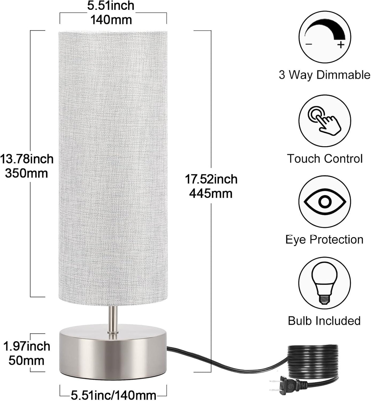 Bedside Touch Lamp, 3 Way Touch Control Table Lamp, Modern Nightstand Lamp