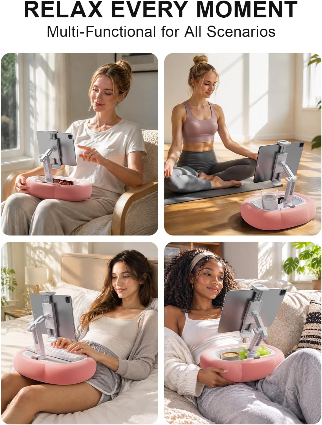 TAZENI Kindle Tablet Pillow Stand Accessories for Bed Reading, with 3 Trays