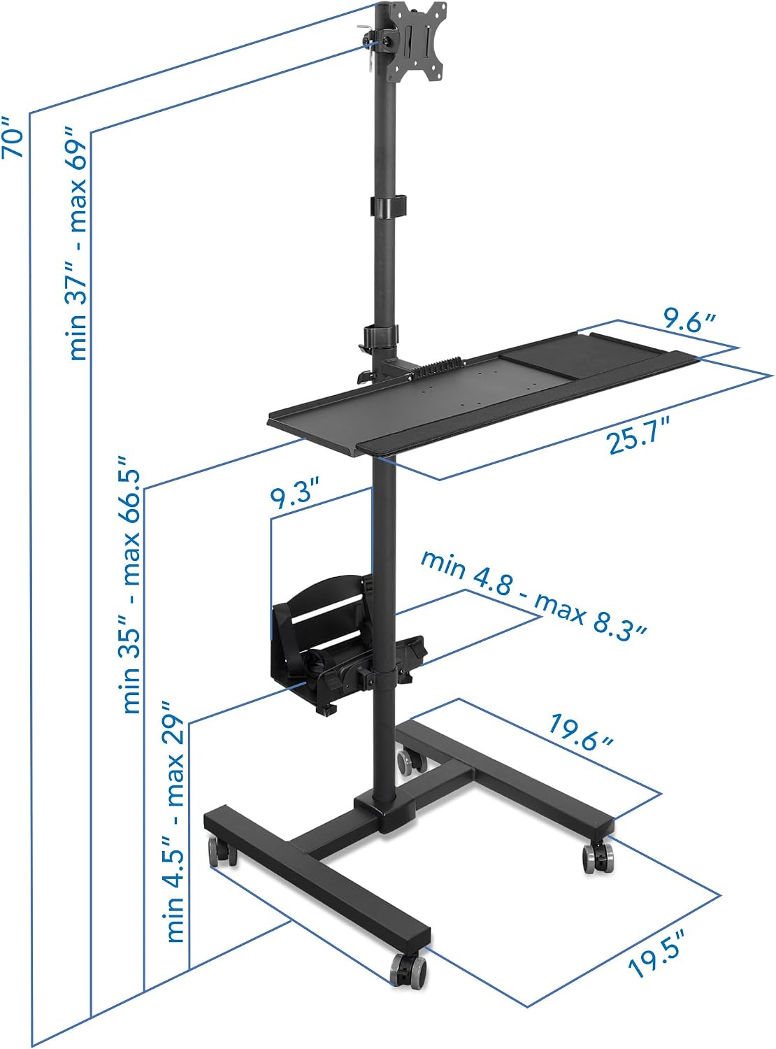 Mount-It! Rolling Computer Cart on Wheels, Mobile Desk Workstation with Monit...