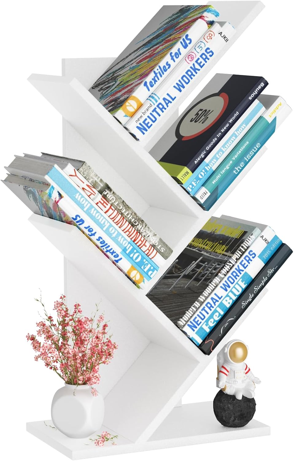 SHEEPAM Small Tree Book Shelf,5 Tier Bookshelf, Wood Desktop Bookcase