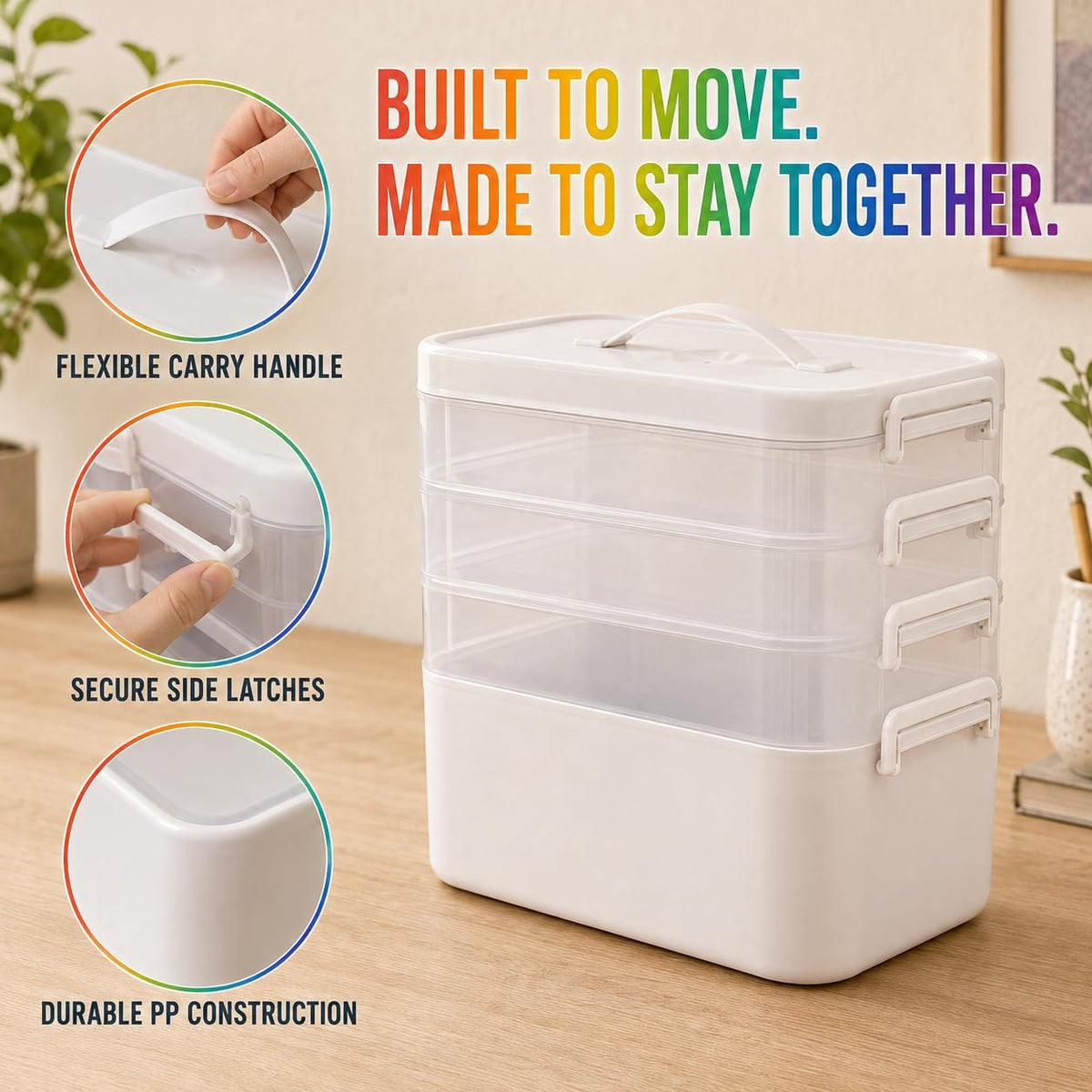 16 QT Art Supply Storage Organizer, 4-Tier with Removable Trays
