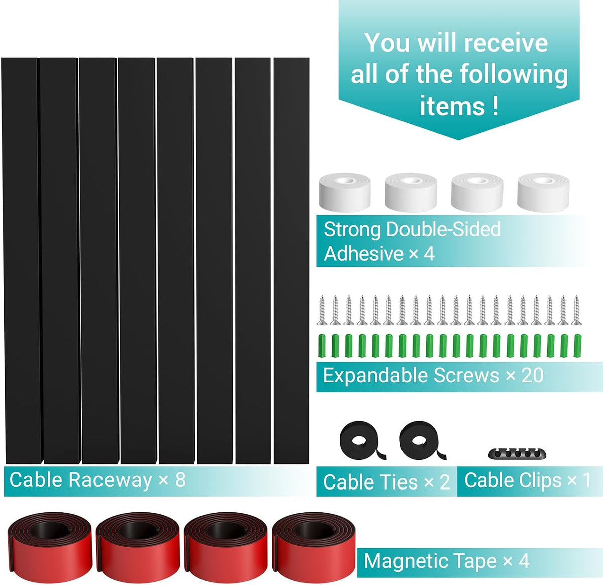 Cable Raceway - Magnetic Cable Management Under Desk with Upgraded Aesthetic ...