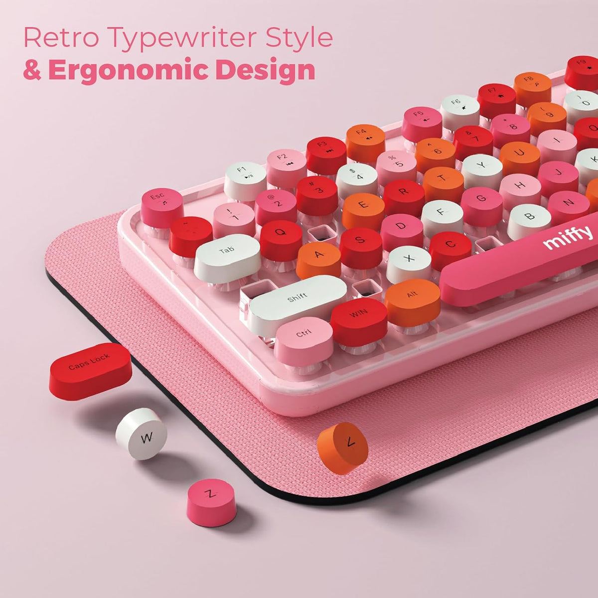 Miffy 104-Key Wireless Keyboard & Mouse Combo with Large Pink Desk Pad - ...