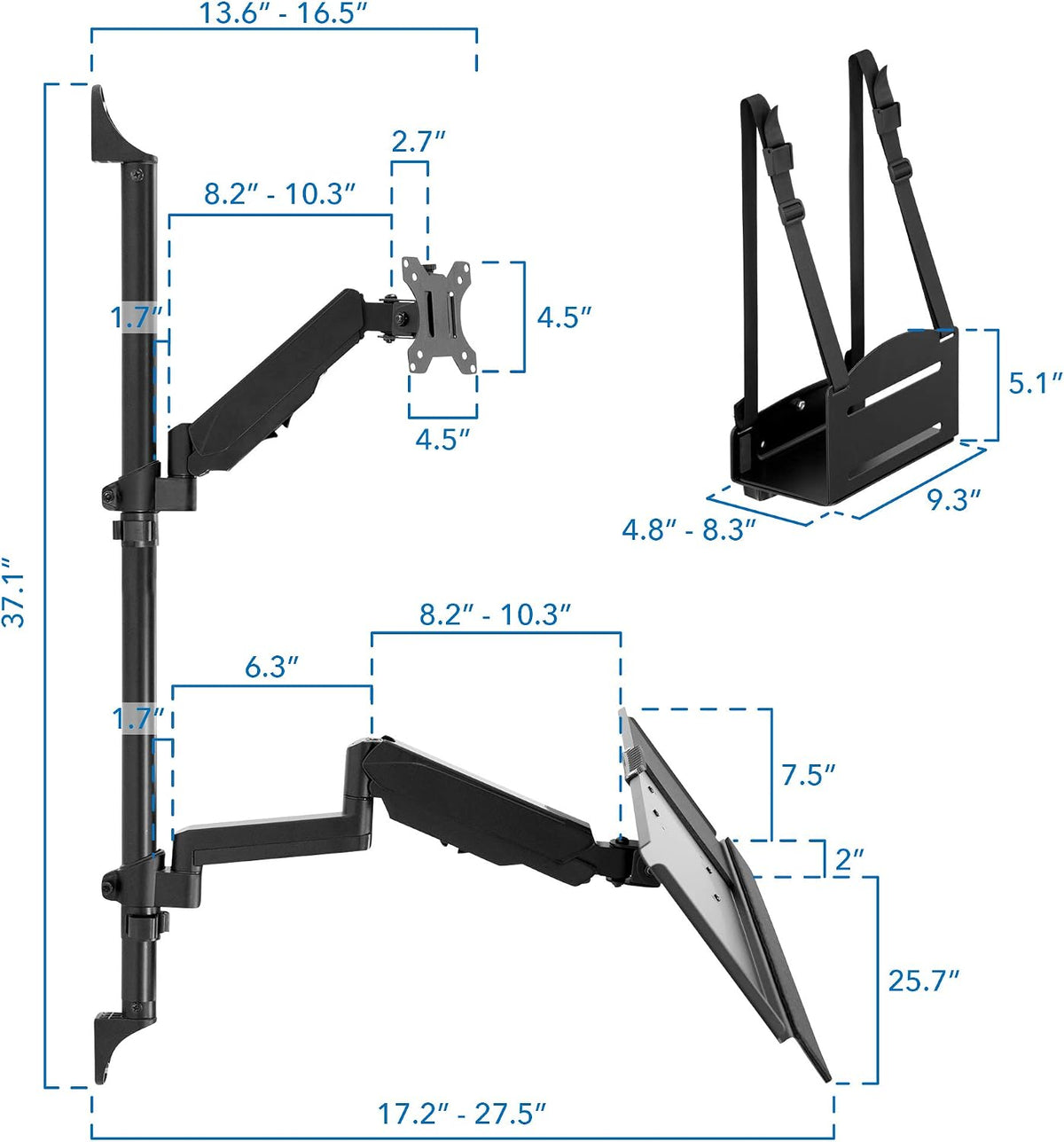 Mount-It! Single Monitor Arm Wall Mount Workstation with Keyboard Tray & ...