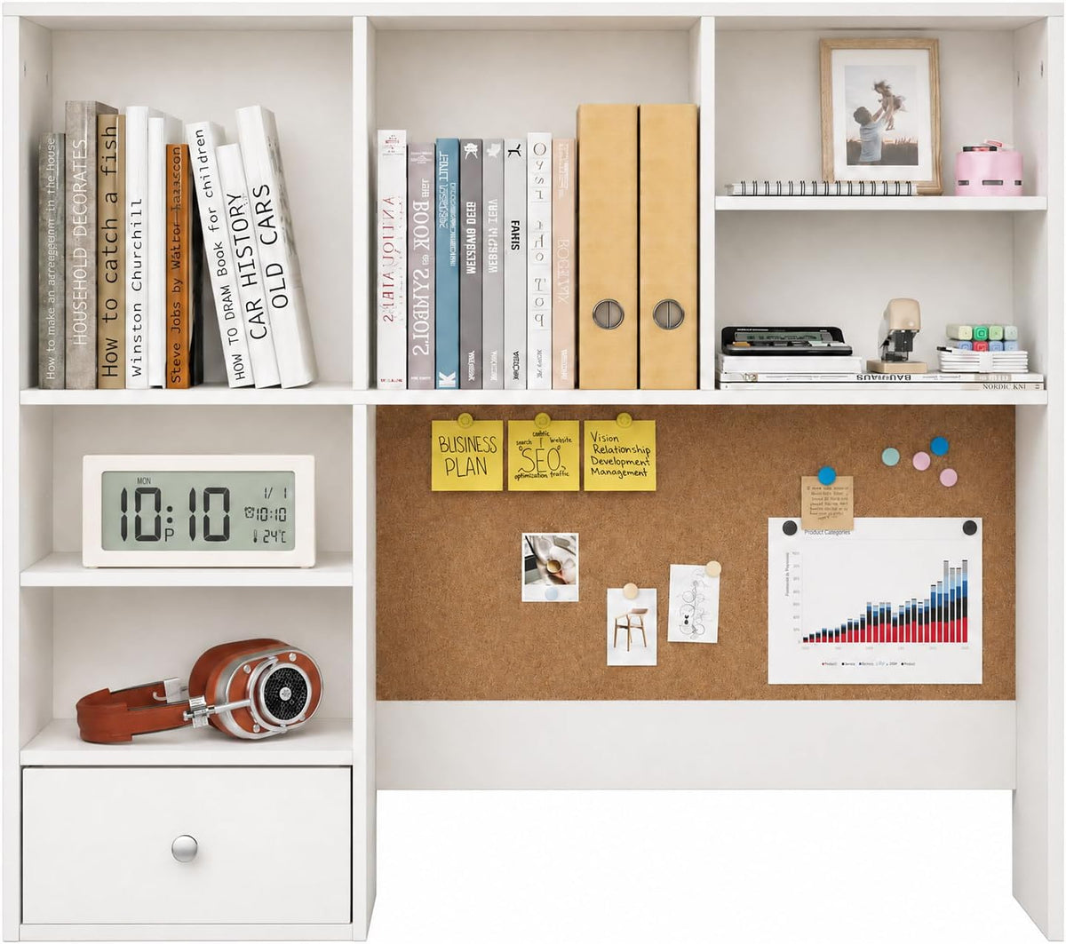 Desk Hutch Dorm with Cork Board, Shelves and Drawer