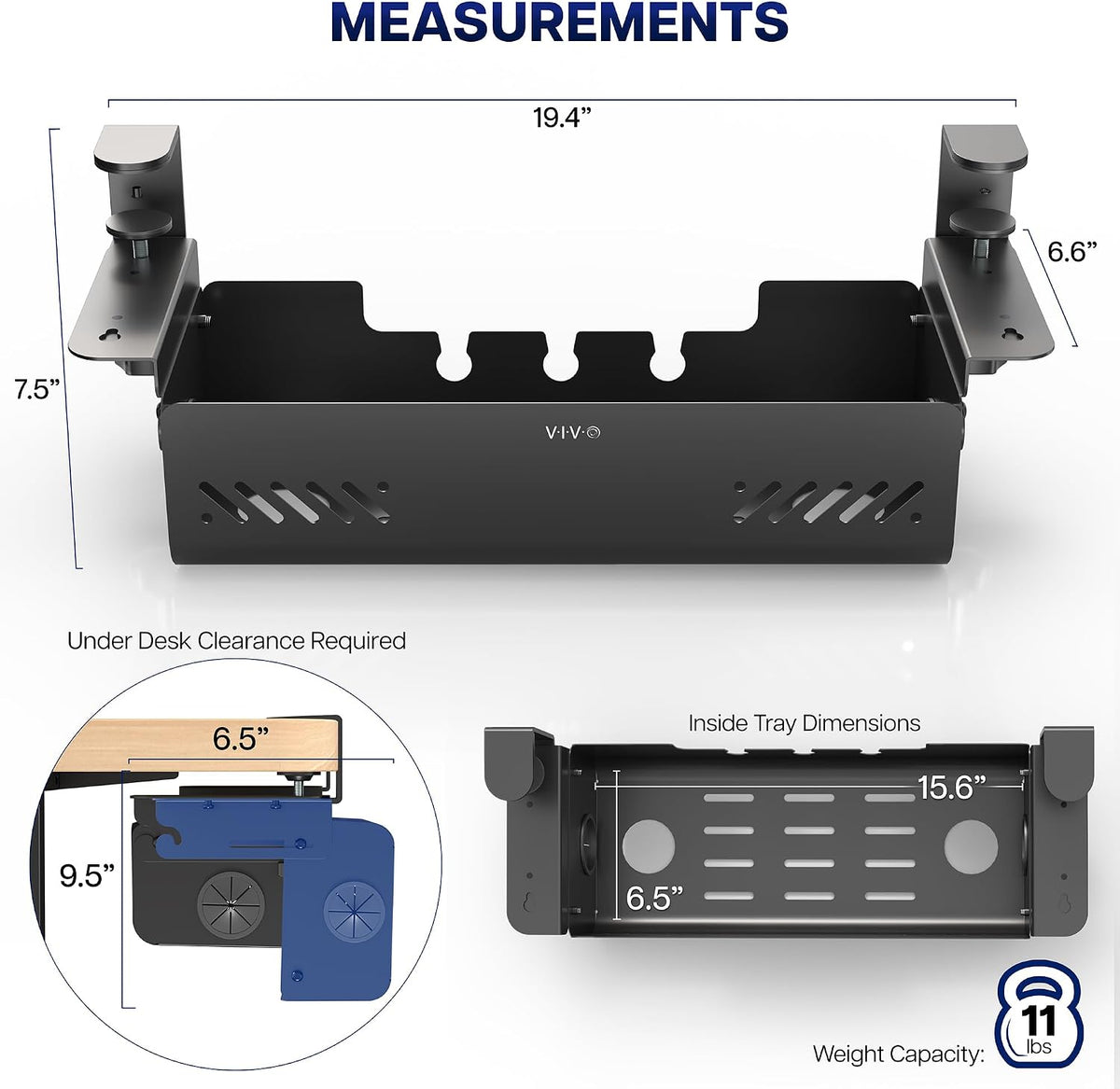 VIVO Black Clamp-On Flip-Open 19 in Cable Management Box, DESK-ACMB20-C