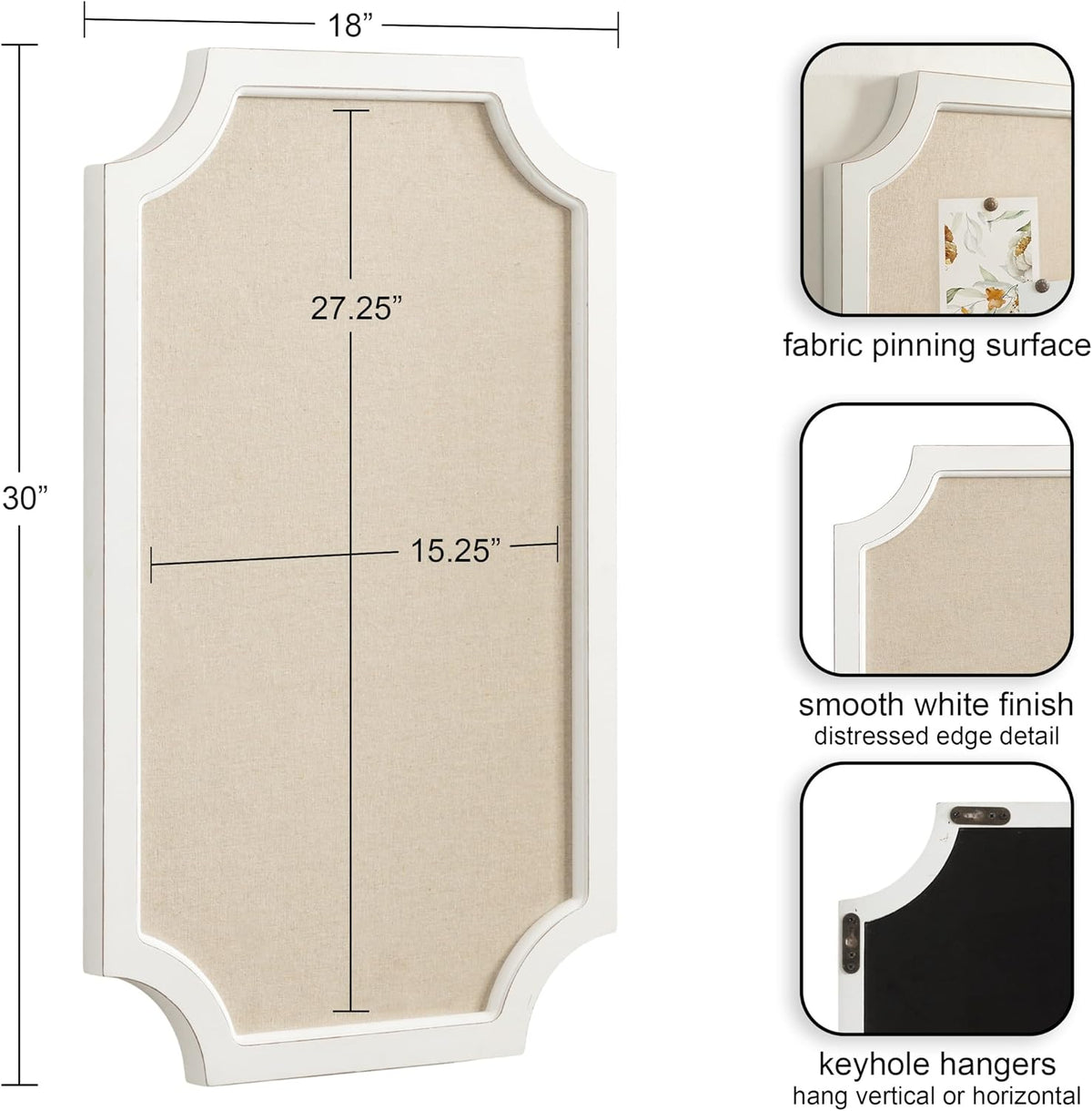 Hogan Framed Scalloped Decorative Wall Pinboard; White; 18 x 30; Rustic Moder...