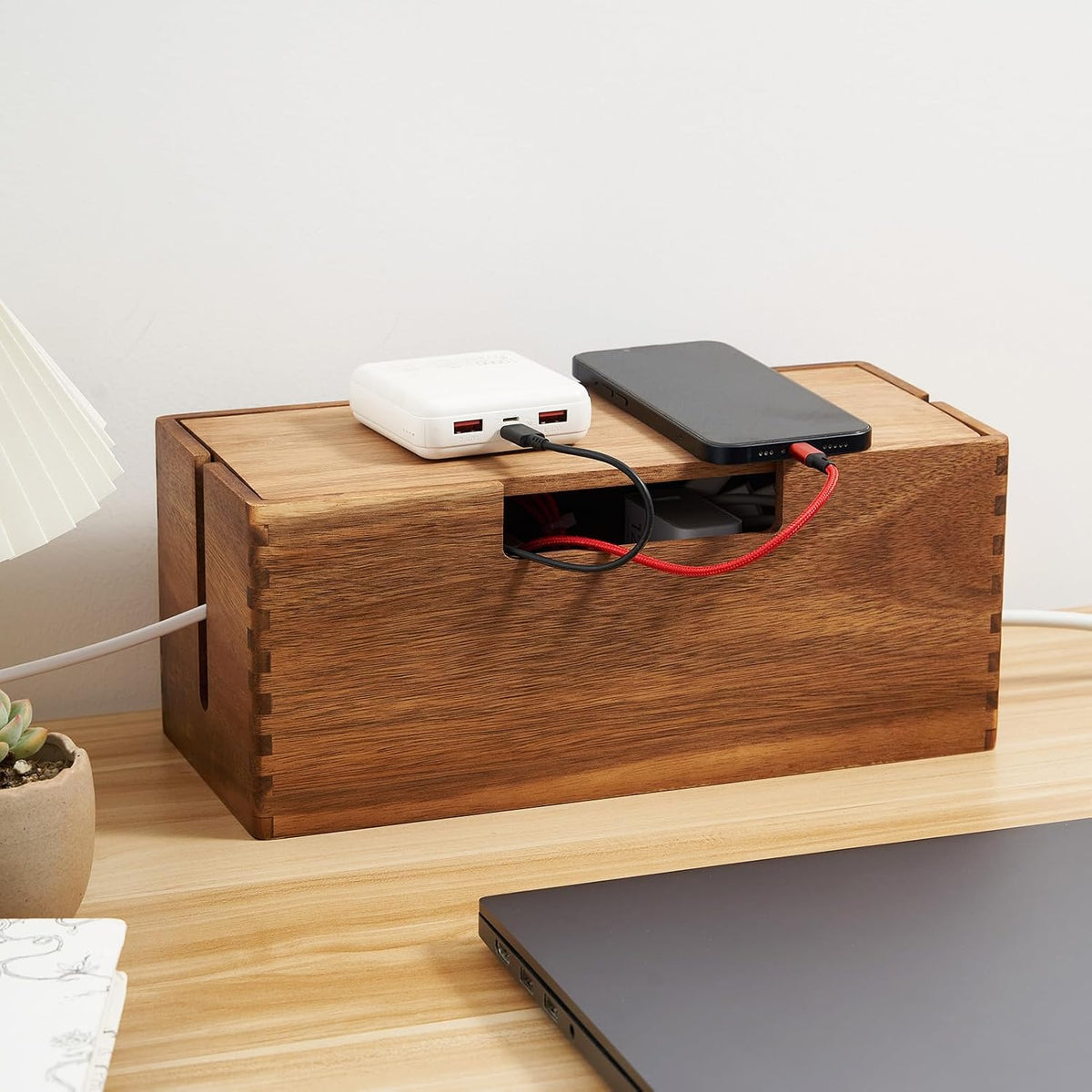 LiTY Acacia Wood Cable Management Box, Wooden Cord Hider & Organizer for ...