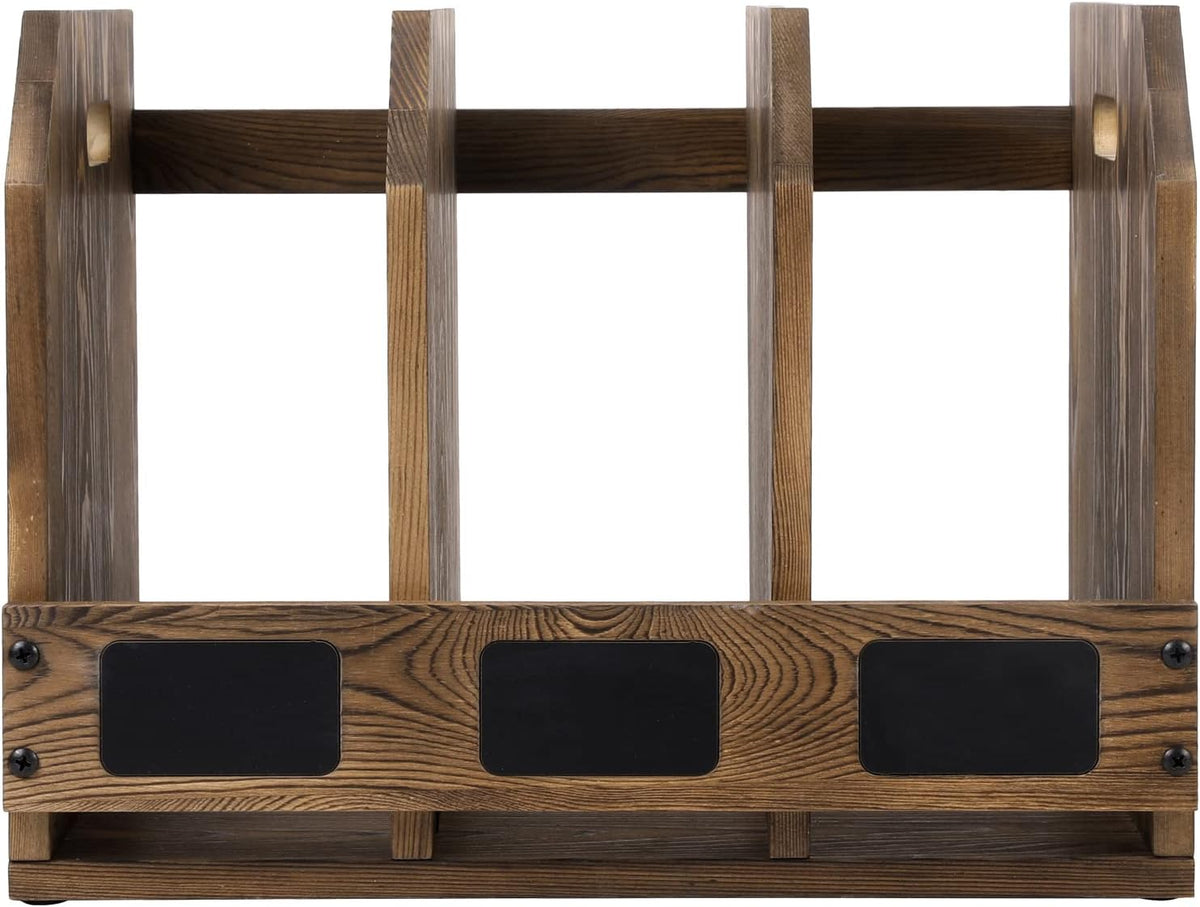 MyGift 3 Compartment File Folder Organizer Rustic Burnt Wood Desktop Rack