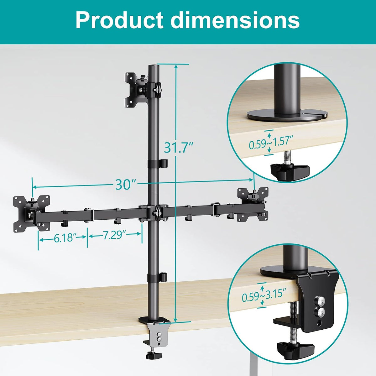 MOUNT PRO Triple Monitor Mount, Monitor Desk Mount for 3 Screens up to 32 inc...