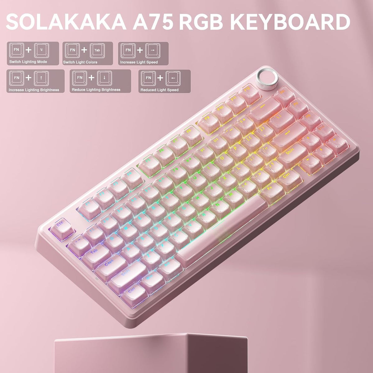 SOLAKAKA A75 Wireless Gaming Keyboard with Multifunction Knob, BT5.0/2.4GHz/U...