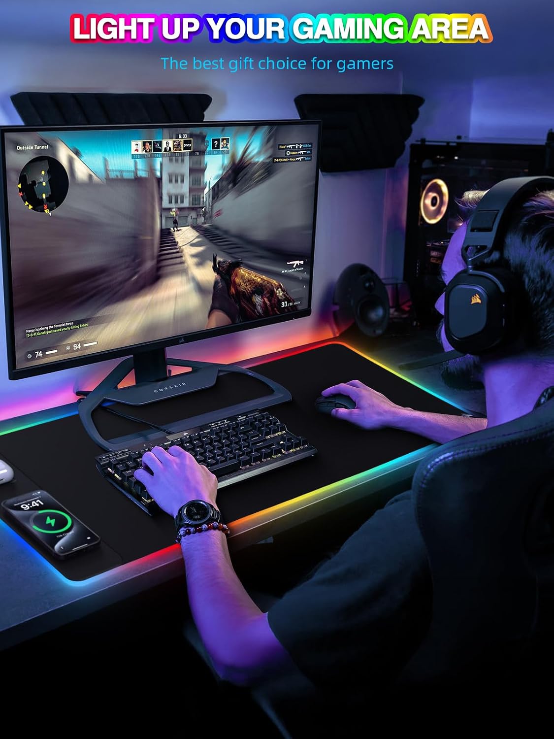 Mouse Pad with 15W Magnetic Wireless Charging, RGB Mousepad for Desk Mat, XXL...