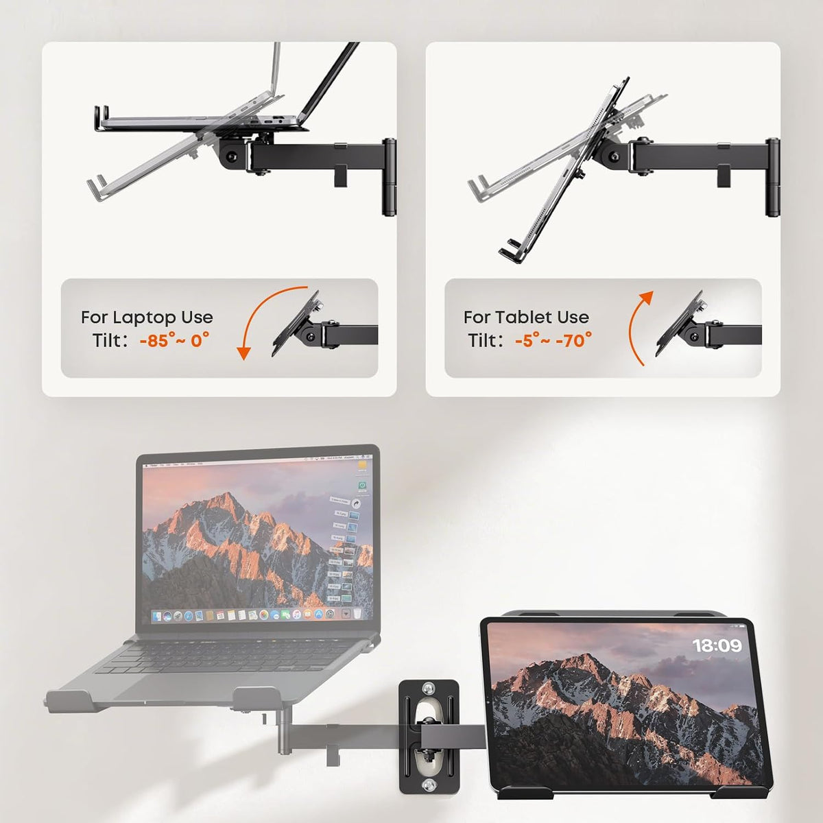 PUTORSEN 2-in-1 Laptop Wall Mount for 10-17" Notebooks & 32" Sc...