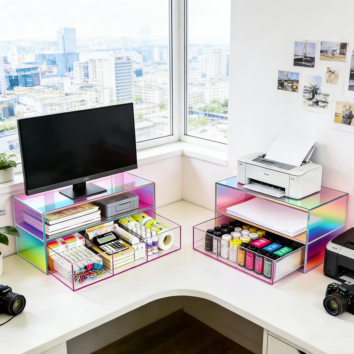 Gelite Acrylic Computer Monitor Stand for Desk Monitor Riser with Drawer Desk...
