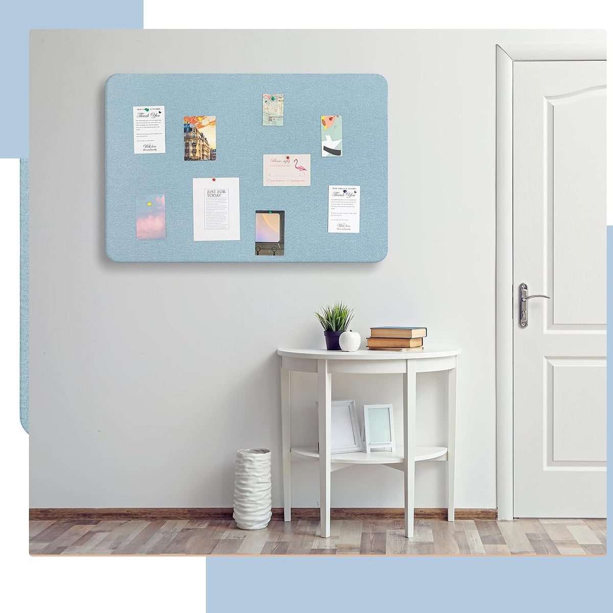 Hahafelt Linen Fabric Bulletin Board Pinboard, 36"x 24", Water Blue