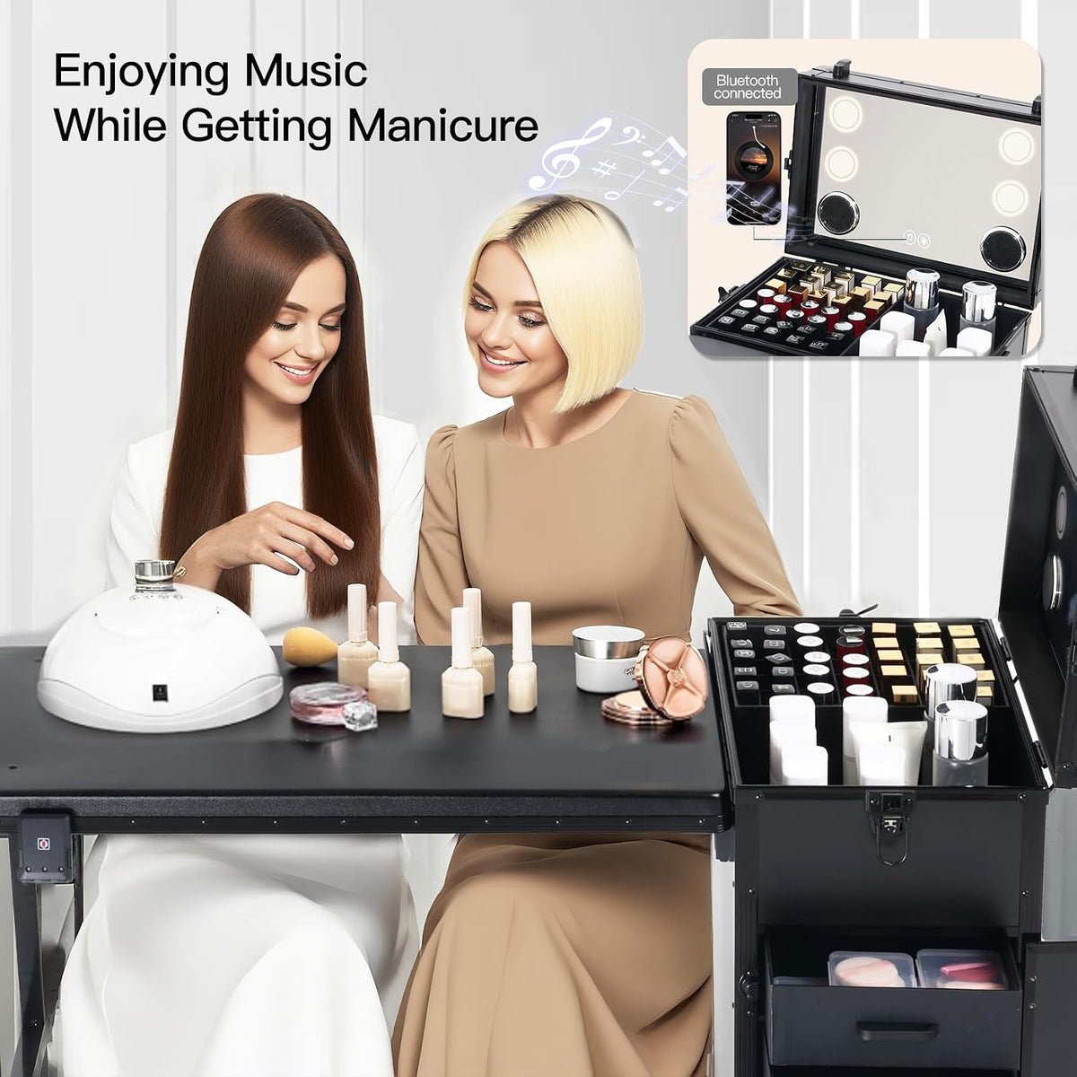 Portable Nail Desk for Nail Tech, Foldable Manicure Table with 3 Drawers &...