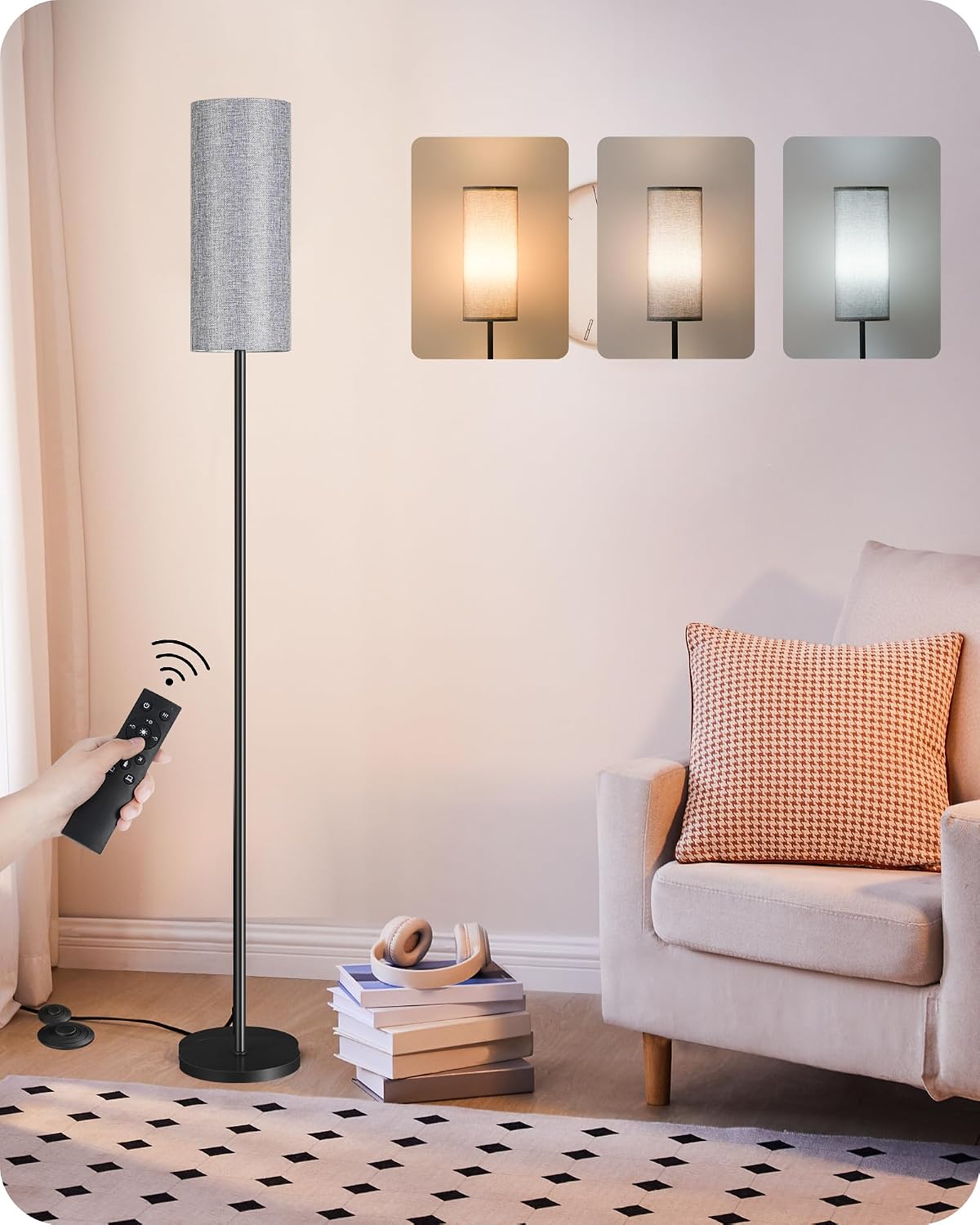Dimmable Gray Floor Lamp for Living Room with Remote and Foot Switch, Corner ...