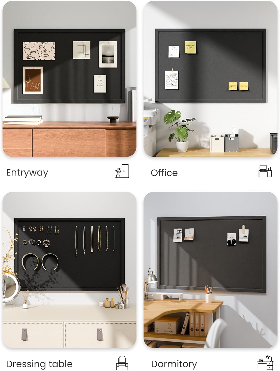 Fluxynara Framed Felt Bulletin Board, 35.4" x 23.6", Black