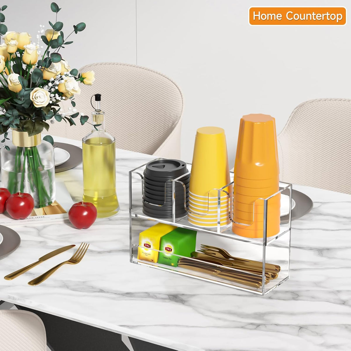 Beego 4-Compartment Cup Holder for Countertop - 2-Tier Clear Acrylic Cup Disp...